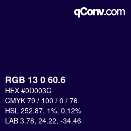 カラーコード: RGB 13 0 60.6 | qconv.com