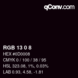 カラーコード: RGB 13 0 8 | qconv.com