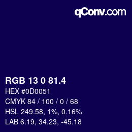 カラーコード: RGB 13 0 81.4 | qconv.com