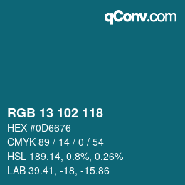 Color code: RGB 13 102 118 | qconv.com