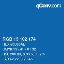 Color code: RGB 13 102 174 | qconv.com