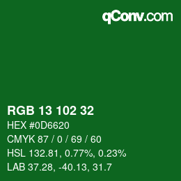 Color code: RGB 13 102 32 | qconv.com