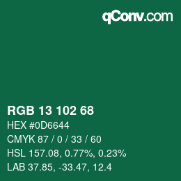 Color code: RGB 13 102 68 | qconv.com