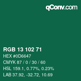 Color code: RGB 13 102 71 | qconv.com