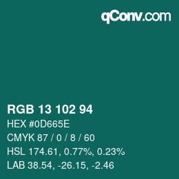 Color code: RGB 13 102 94 | qconv.com