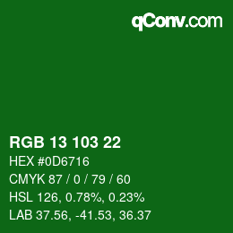 Color code: RGB 13 103 22 | qconv.com