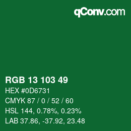カラーコード: RGB 13 103 49 | qconv.com