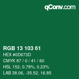 カラーコード: RGB 13 103 61 | qconv.com