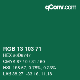 Farbcode: RGB 13 103 71 | qconv.com