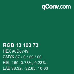 Color code: RGB 13 103 73 | qconv.com