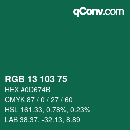 カラーコード: RGB 13 103 75 | qconv.com