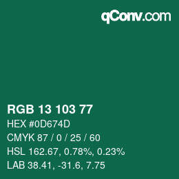 カラーコード: RGB 13 103 77 | qconv.com