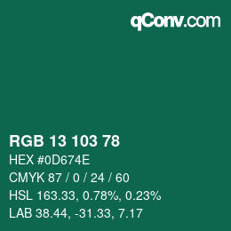 カラーコード: RGB 13 103 78 | qconv.com