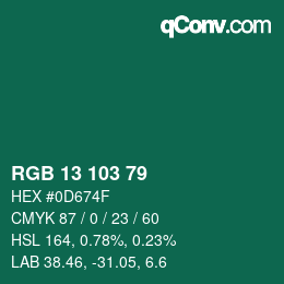 カラーコード: RGB 13 103 79 | qconv.com
