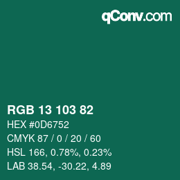 カラーコード: RGB 13 103 82 | qconv.com