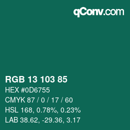 Color code: RGB 13 103 85 | qconv.com