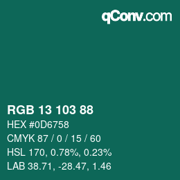Color code: RGB 13 103 88 | qconv.com