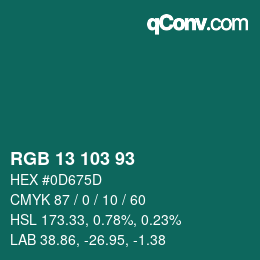 カラーコード: RGB 13 103 93 | qconv.com