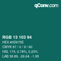 カラーコード: RGB 13 103 94 | qconv.com