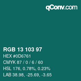 カラーコード: RGB 13 103 97 | qconv.com