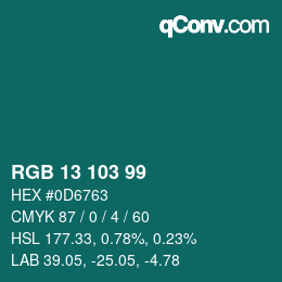 Color code: RGB 13 103 99 | qconv.com