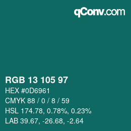 Color code: RGB 13 105 97 | qconv.com