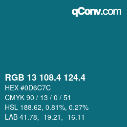カラーコード: RGB 13 108.4 124.4 | qconv.com