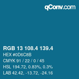 カラーコード: RGB 13 108.4 139.4 | qconv.com