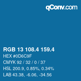 カラーコード: RGB 13 108.4 159.4 | qconv.com