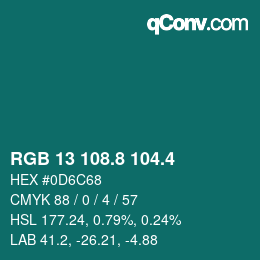 カラーコード: RGB 13 108.8 104.4 | qconv.com