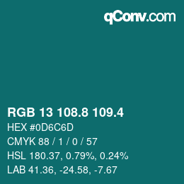 カラーコード: RGB 13 108.8 109.4 | qconv.com