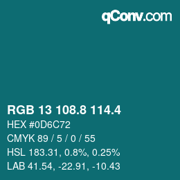 カラーコード: RGB 13 108.8 114.4 | qconv.com