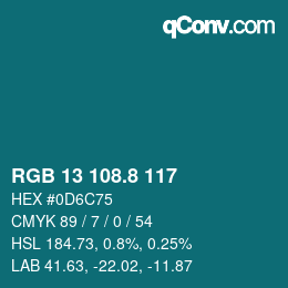 カラーコード: RGB 13 108.8 117 | qconv.com