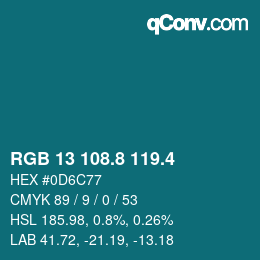 カラーコード: RGB 13 108.8 119.4 | qconv.com
