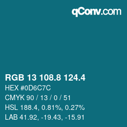 カラーコード: RGB 13 108.8 124.4 | qconv.com
