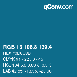 カラーコード: RGB 13 108.8 139.4 | qconv.com
