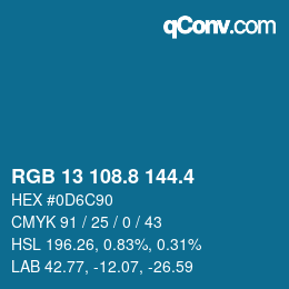 カラーコード: RGB 13 108.8 144.4 | qconv.com
