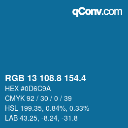 カラーコード: RGB 13 108.8 154.4 | qconv.com