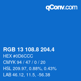 カラーコード: RGB 13 108.8 204.4 | qconv.com