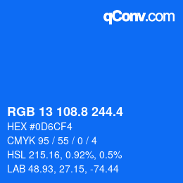 カラーコード: RGB 13 108.8 244.4 | qconv.com