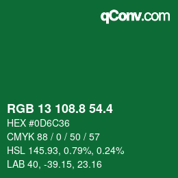 カラーコード: RGB 13 108.8 54.4 | qconv.com