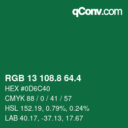 カラーコード: RGB 13 108.8 64.4 | qconv.com