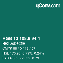 カラーコード: RGB 13 108.8 94.4 | qconv.com