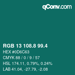 カラーコード: RGB 13 108.8 99.4 | qconv.com