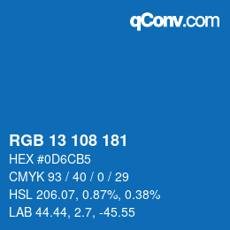 Color code: RGB 13 108 181 | qconv.com
