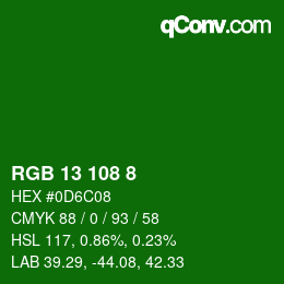 カラーコード: RGB 13 108 8 | qconv.com