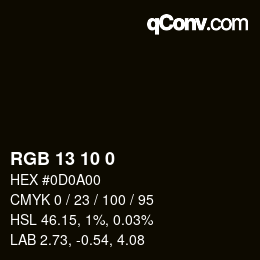 Color code: RGB 13 10 0 | qconv.com