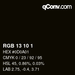 Farbcode: RGB 13 10 1 | qconv.com