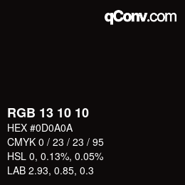 Color code: RGB 13 10 10 | qconv.com