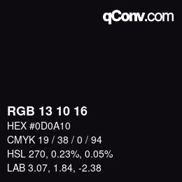 颜色代码: RGB 13 10 16 | qconv.com